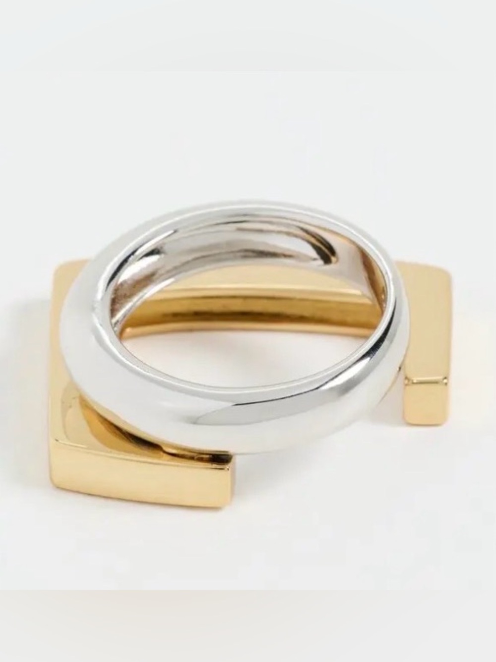 NEW Modern Double Tina Ring Mixed Metals 2 Two-Tone Gold Silver JL18 - Picture 2 of 5